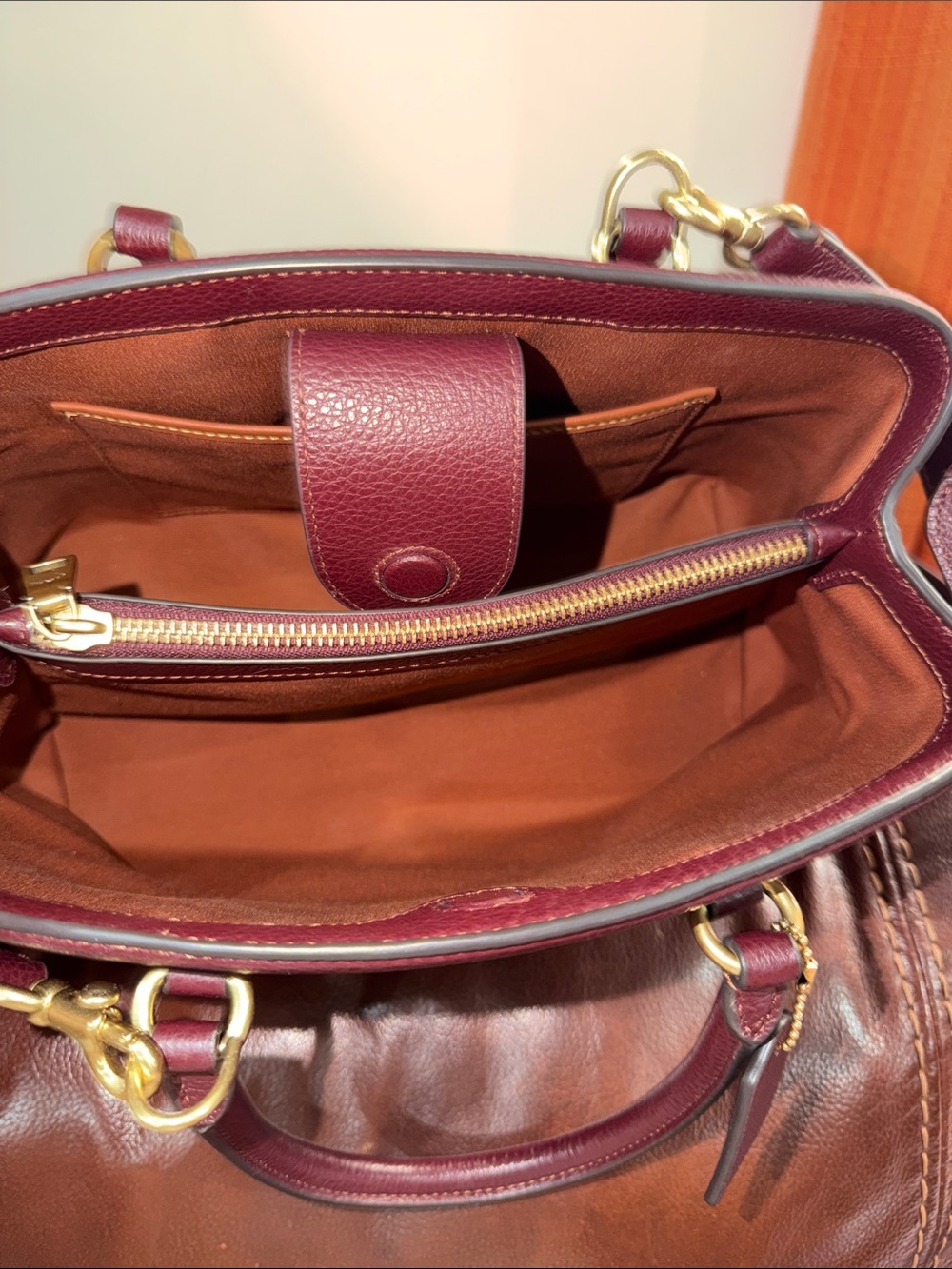 ‼️Coach Legacy Carryall 28 Merlot Leather Satchel Crossbody Bag - Picture 8 of 12